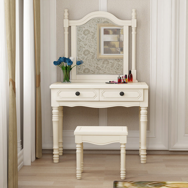 Traditional Mirrored Vanity Set Solid Wood Dressing Table with Stool