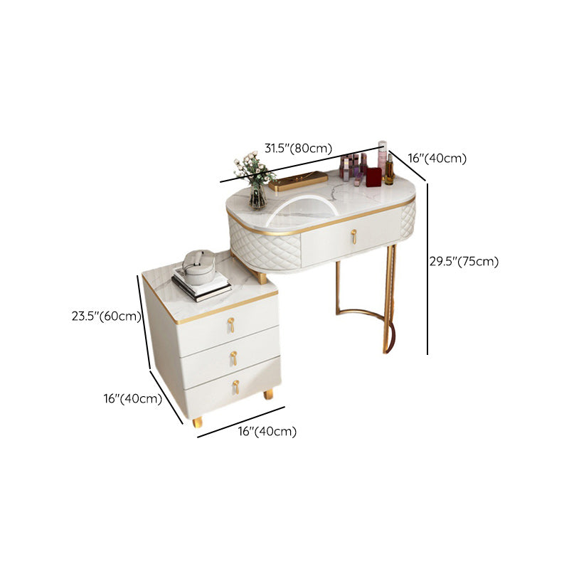 Glam Wood Vanity Dressing Table with Drawers in White Dressing Table