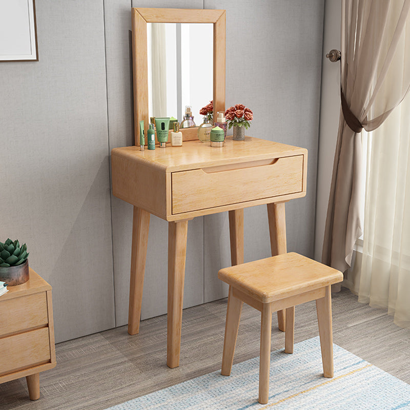 Contemporary Solid Wood Makeup Table Vanity Stool with Drawers and Mirror