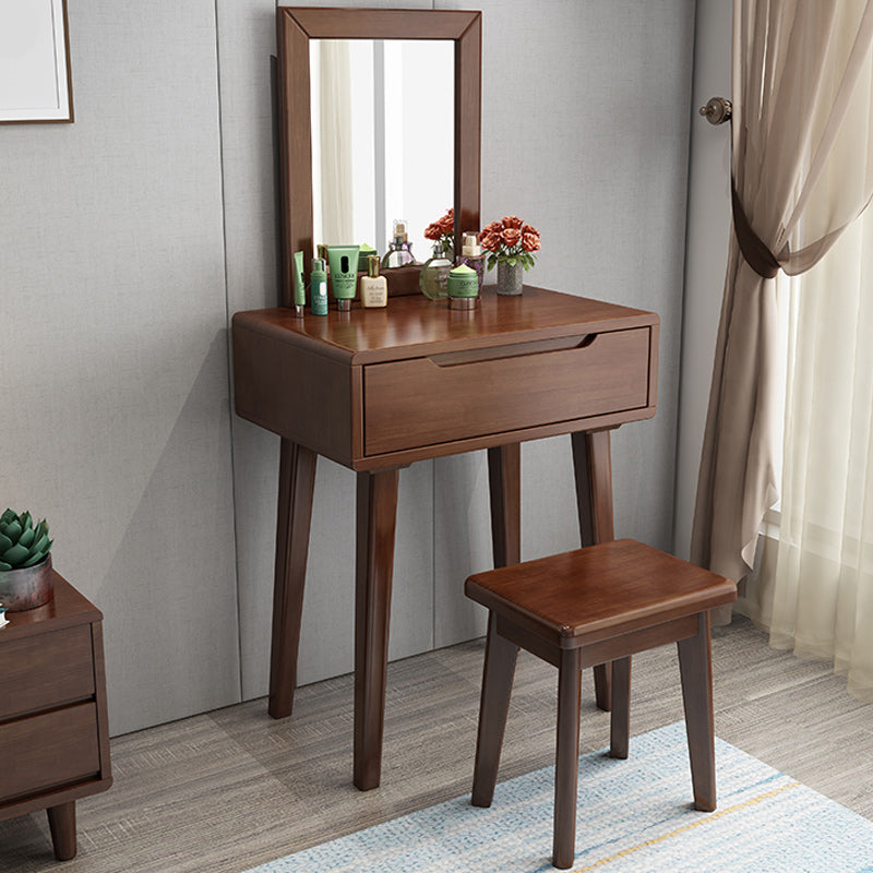 Contemporary Solid Wood Makeup Table Vanity Stool with Drawers and Mirror