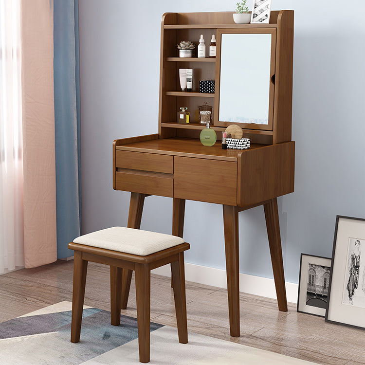 Scandinavian 3-Drawer Solid Wood Table Makeup Vanity with Mirror