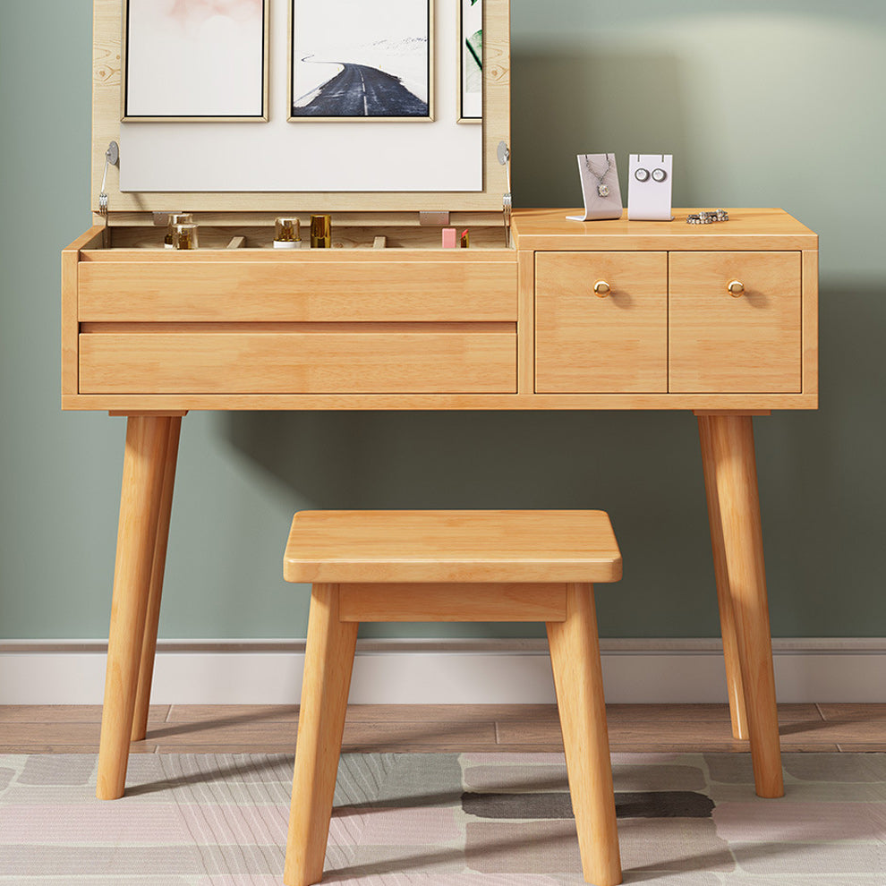 Scandinavian 3-Drawer Solid Wood Flip-top Dressing Vanity Make-up Table