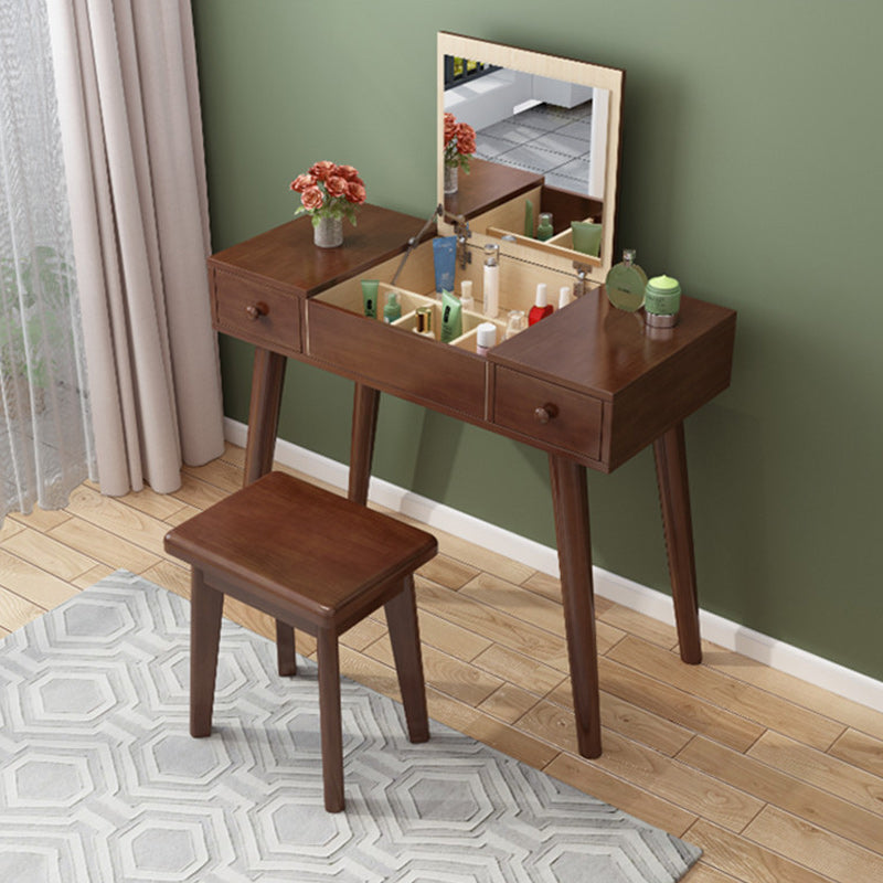 Solid Wood Vanity Makeup Table Set 2 Drawer Flip-Top Dressing Table