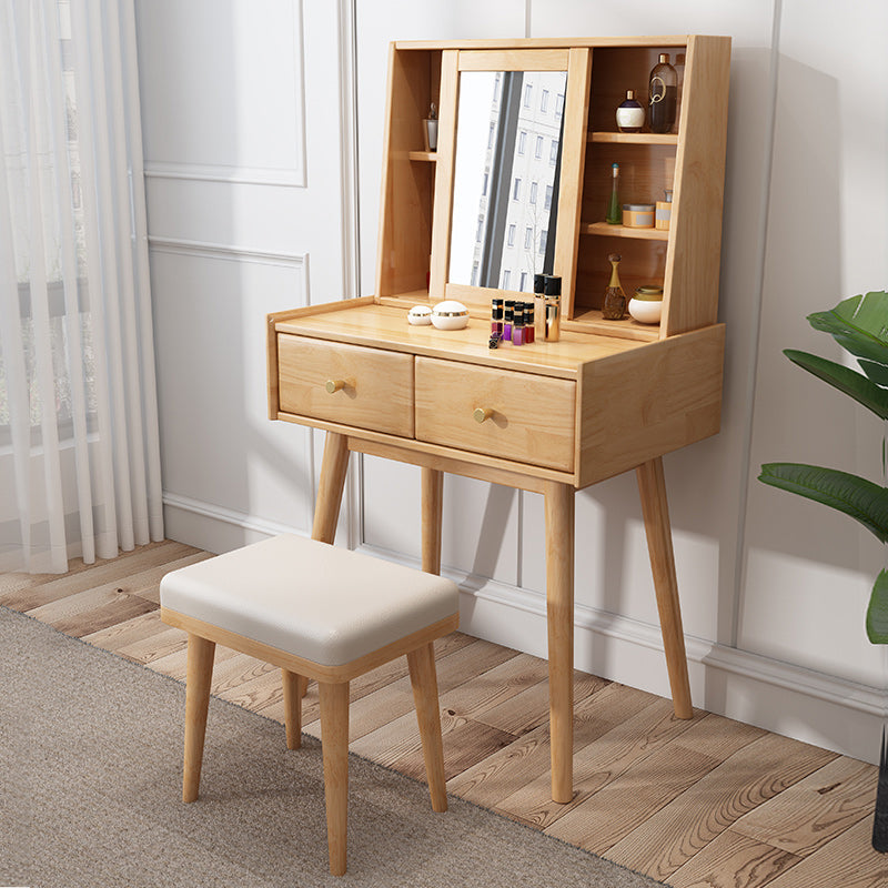 Contemporary 2-Drawer Solid Wood Table Makeup Vanity with Mirror