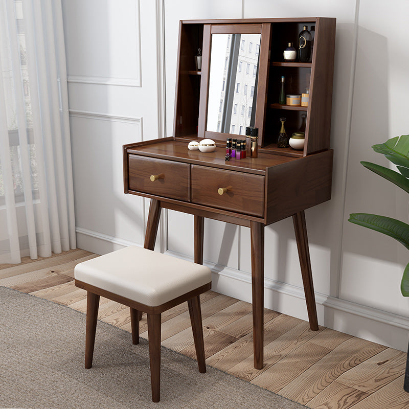 Contemporary 2-Drawer Solid Wood Table Makeup Vanity with Mirror