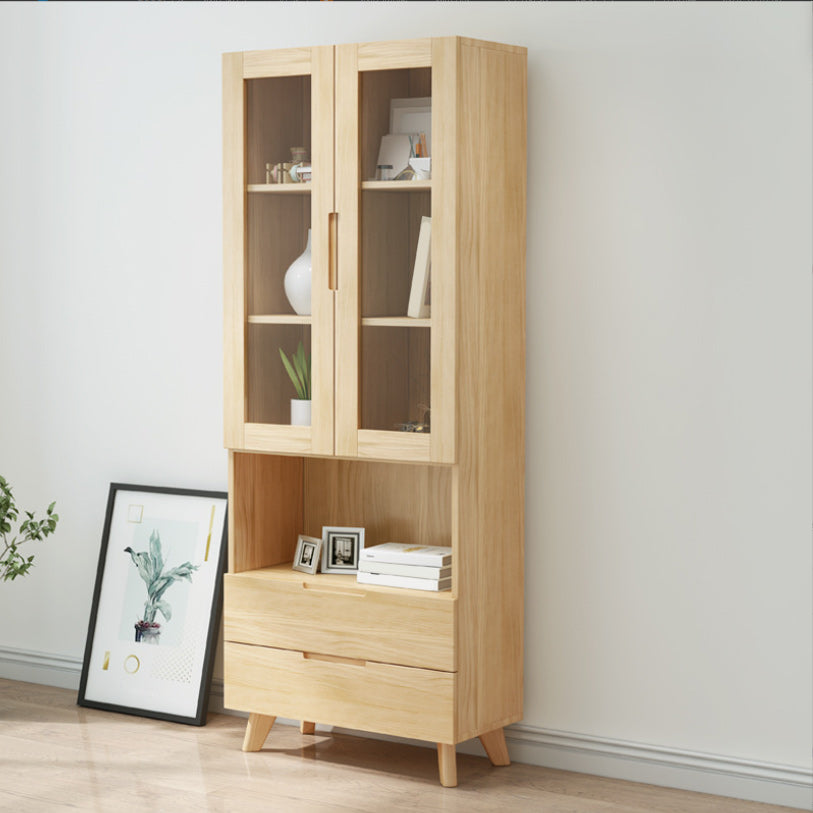Contemporary Cabinet Rectangle Glass Paned With Doors Pine Accent Cabinet
