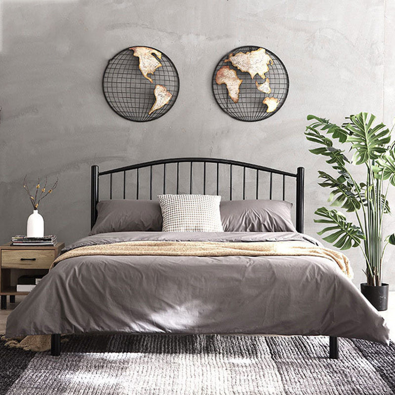 Contemporary Slat Bed Metal Black Open-Frame Bed with Custom Gold Legs