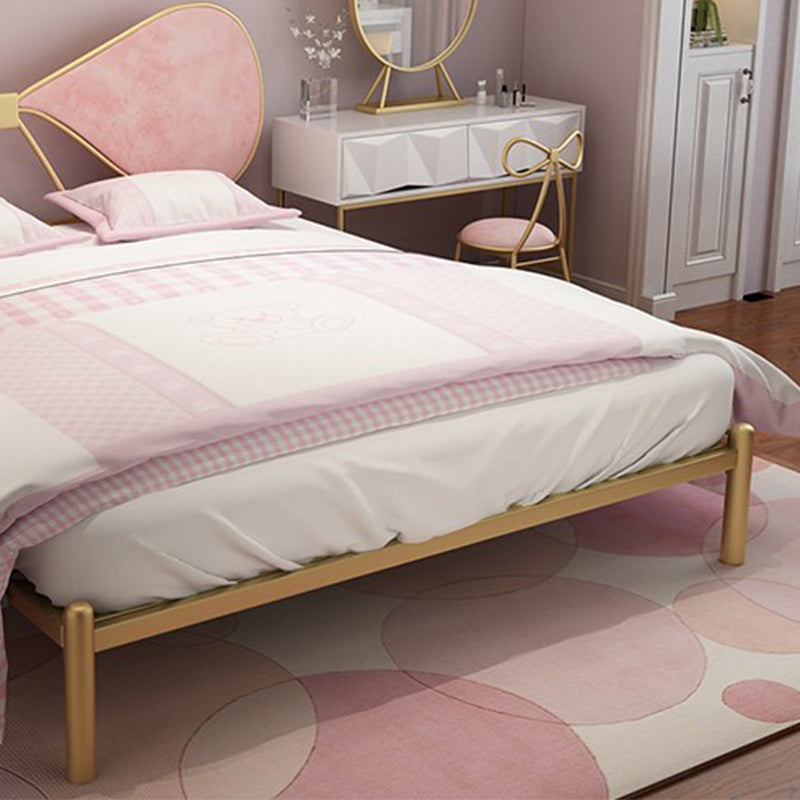 Metal and Upholstered Bed Frame with Metal Legs Open-Frame Bed in Gold