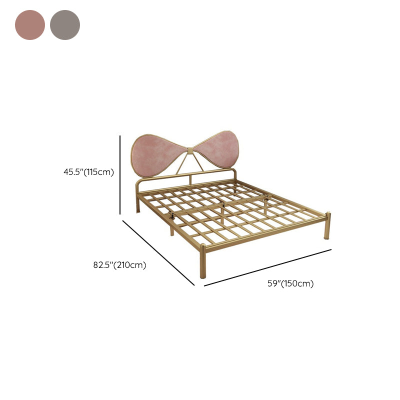 Metal and Upholstered Bed Frame with Metal Legs Open-Frame Bed in Gold