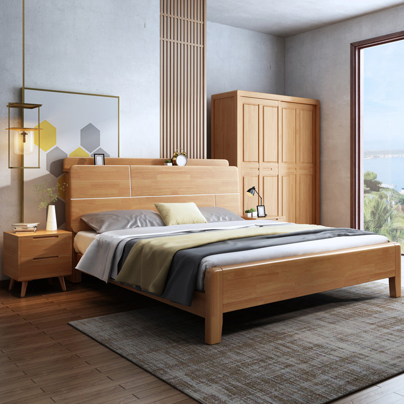 Modern Solid Wood Panel Bed Natural Standard Bed with Headboard