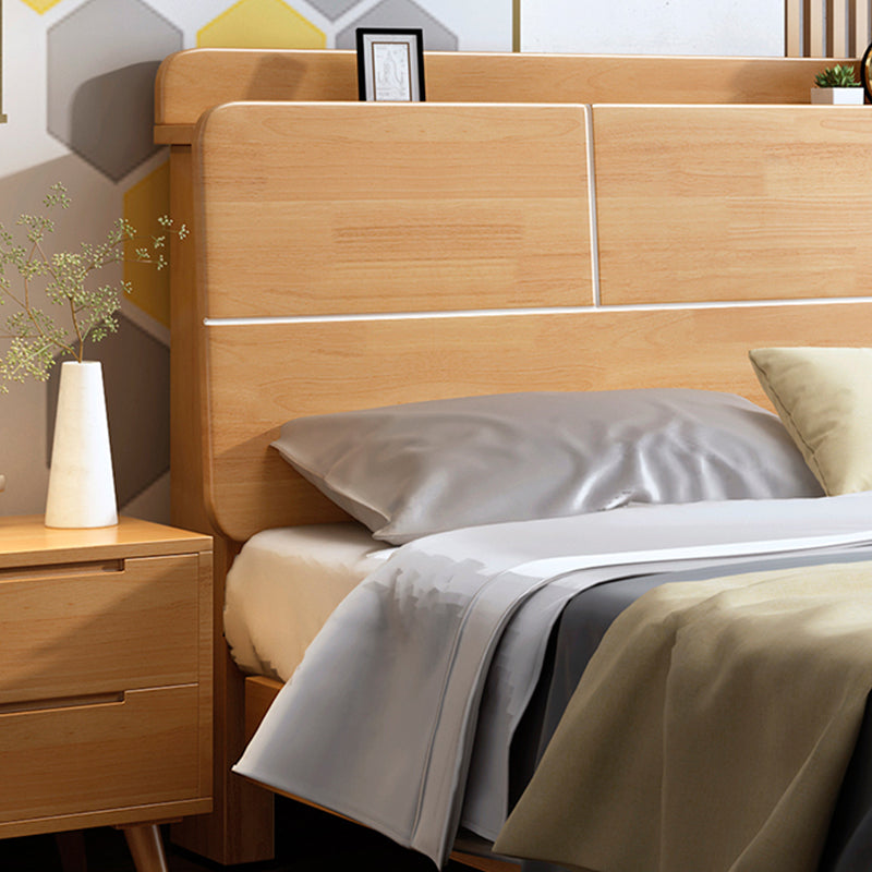 Modern Solid Wood Panel Bed Natural Standard Bed with Headboard