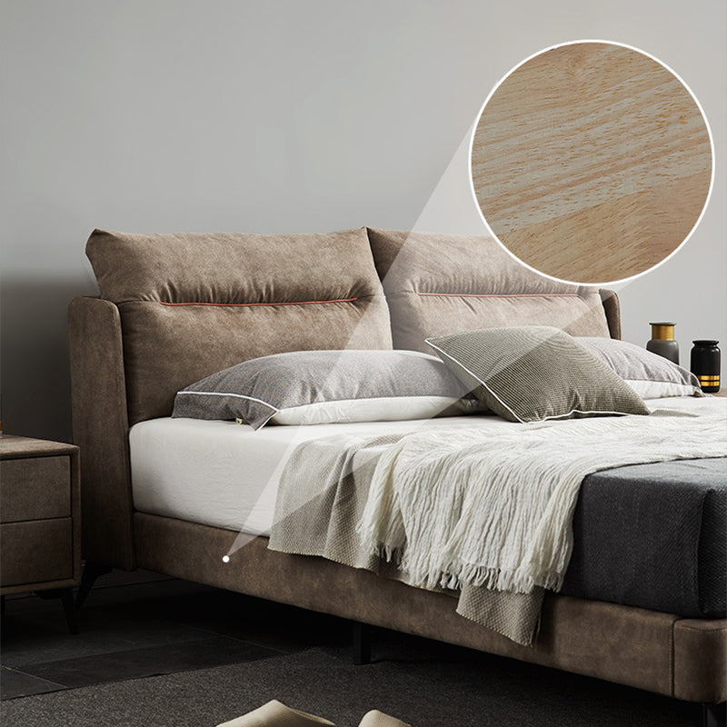 Espresso Down Panel Bed Contemporary Standard Bed with Upholstered Headboard