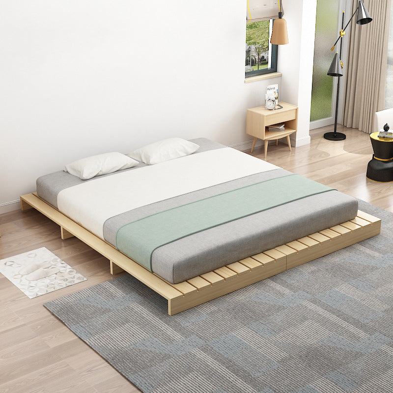 Modern Platform Bed Frame Solid Wood Platform Bed Pine Wood in Natural