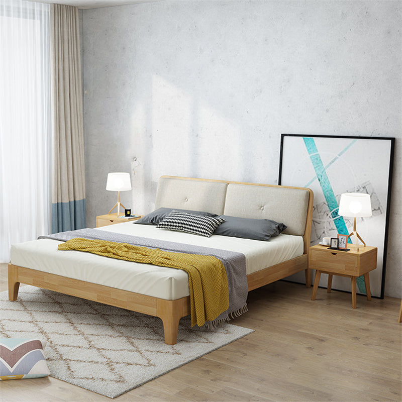 Modern Panel Bed Solid Wood Panel Standard Bed with Headboard