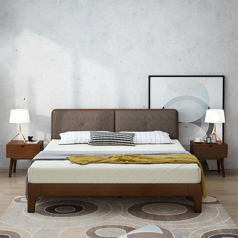 Modern Panel Bed Solid Wood Panel Standard Bed with Headboard