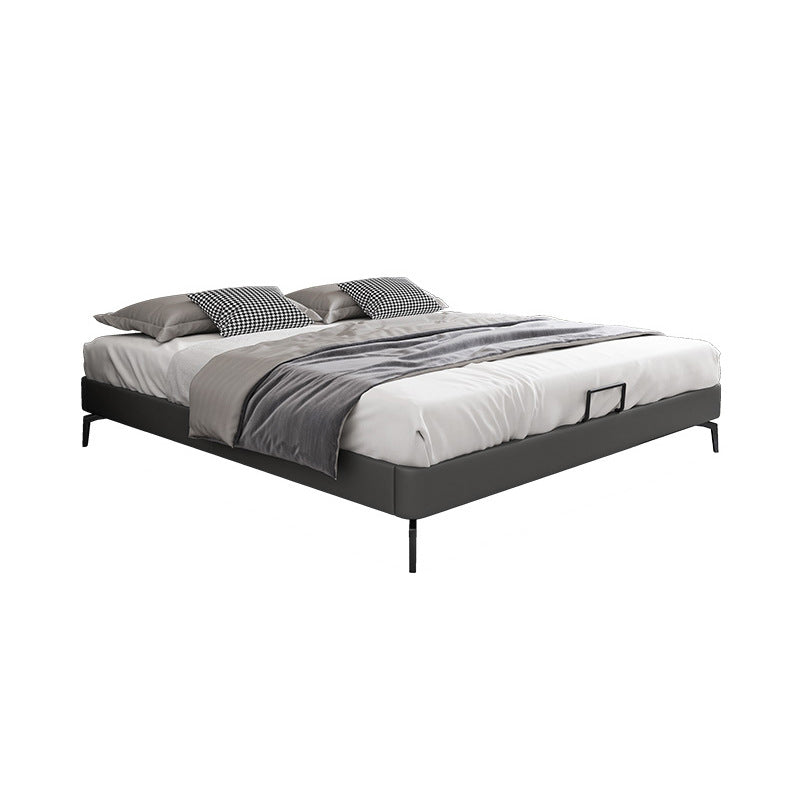 Contemporary Panel Bed Faux Leather and Wood Platform Bed Frame in Dark Grey