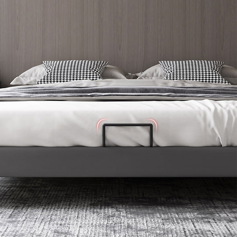 Contemporary Panel Bed Faux Leather and Wood Platform Bed Frame in Dark Grey