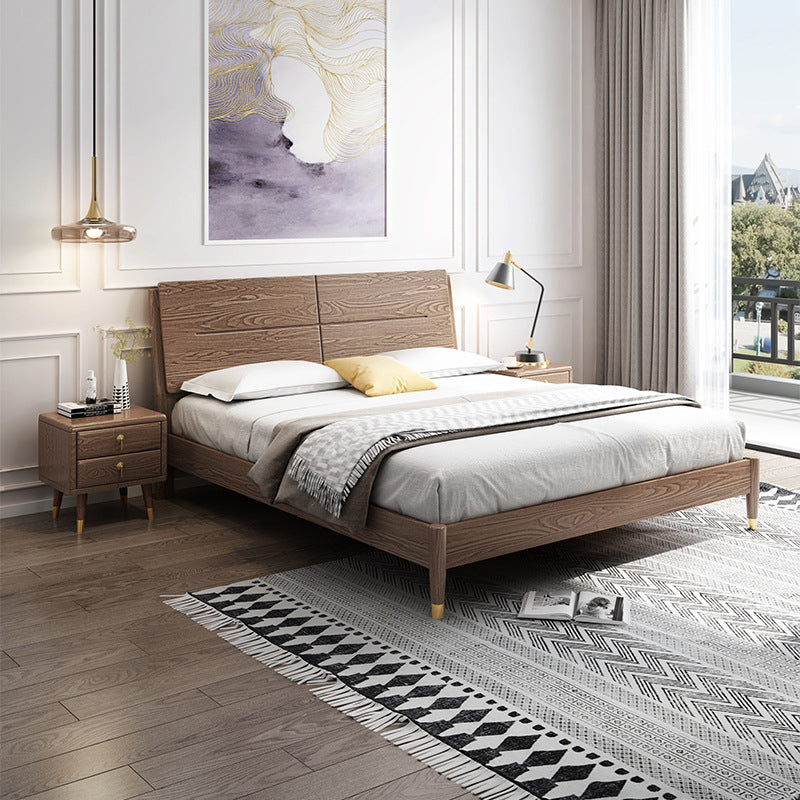 Solid Color Rectangular Panel Bed Panel Ash Standard Bed with Headboard