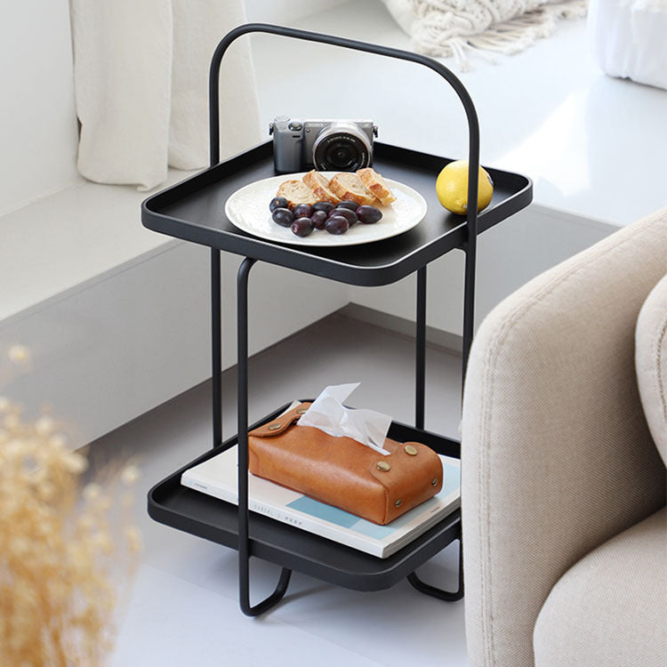 Square End Side Table X-base End Table with Shelves and Tray Top