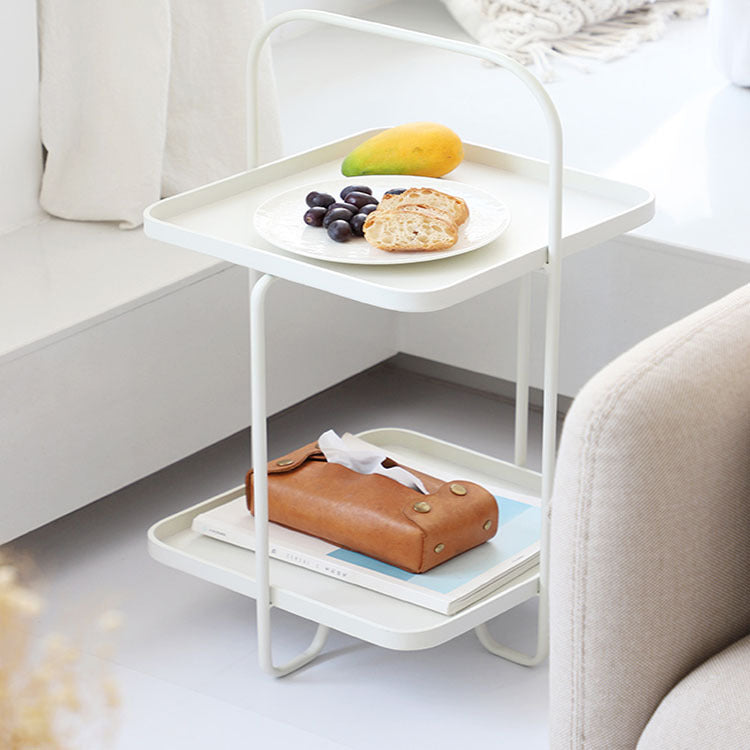 Square End Side Table X-base End Table with Shelves and Tray Top