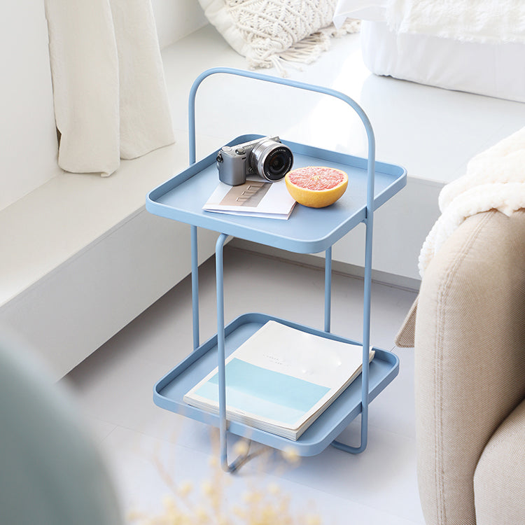 Square End Side Table X-base End Table with Shelves and Tray Top
