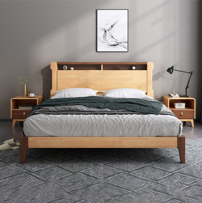 Solid Wood Standard Bed with Headboard Panel Bed Contemporary