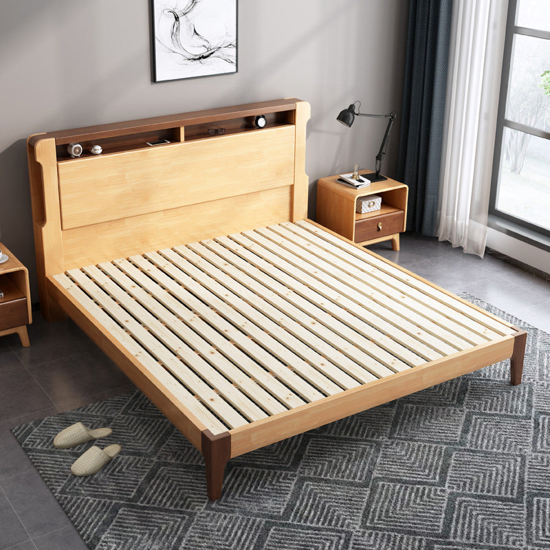 Solid Wood Standard Bed with Headboard Panel Bed Contemporary