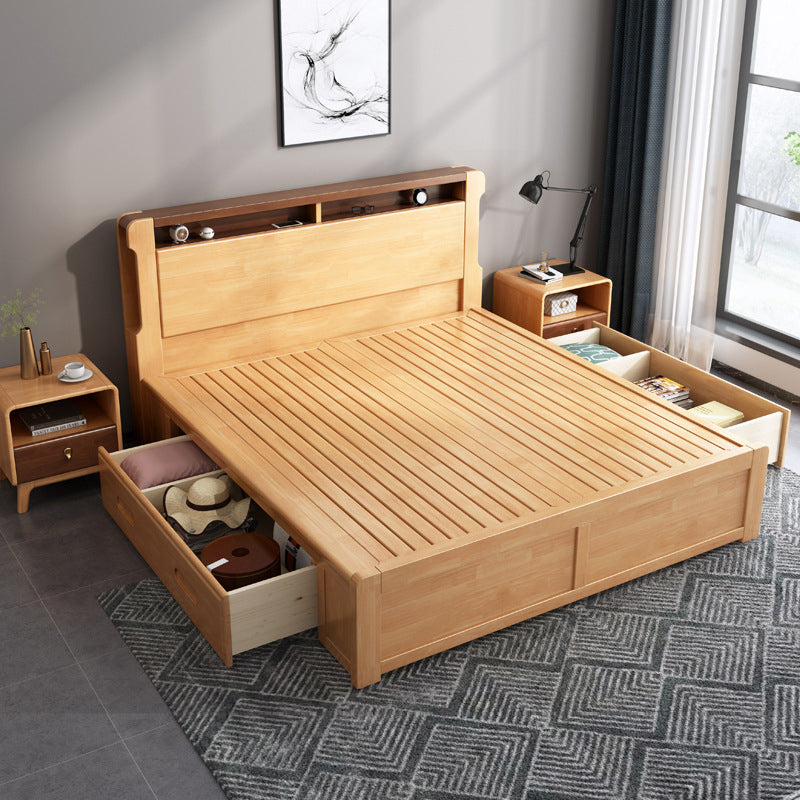 Solid Wood Standard Bed with Headboard Panel Bed Contemporary