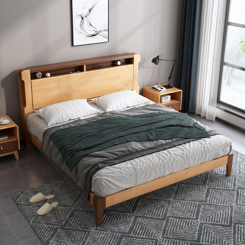 Solid Wood Standard Bed with Headboard Panel Bed Contemporary