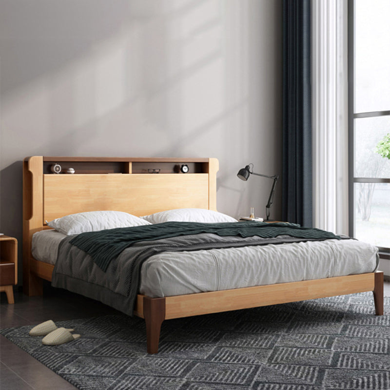 Solid Wood Standard Bed with Headboard Panel Bed Contemporary