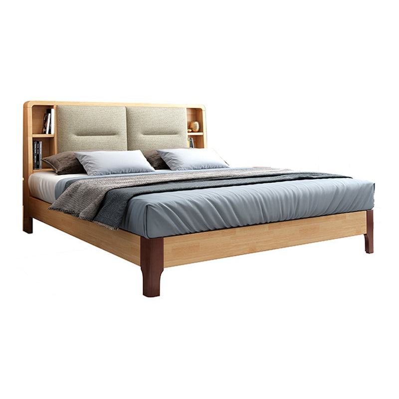 Natural Bed Frame Wood and Upholstered Standard Bed Upholstered Headboard