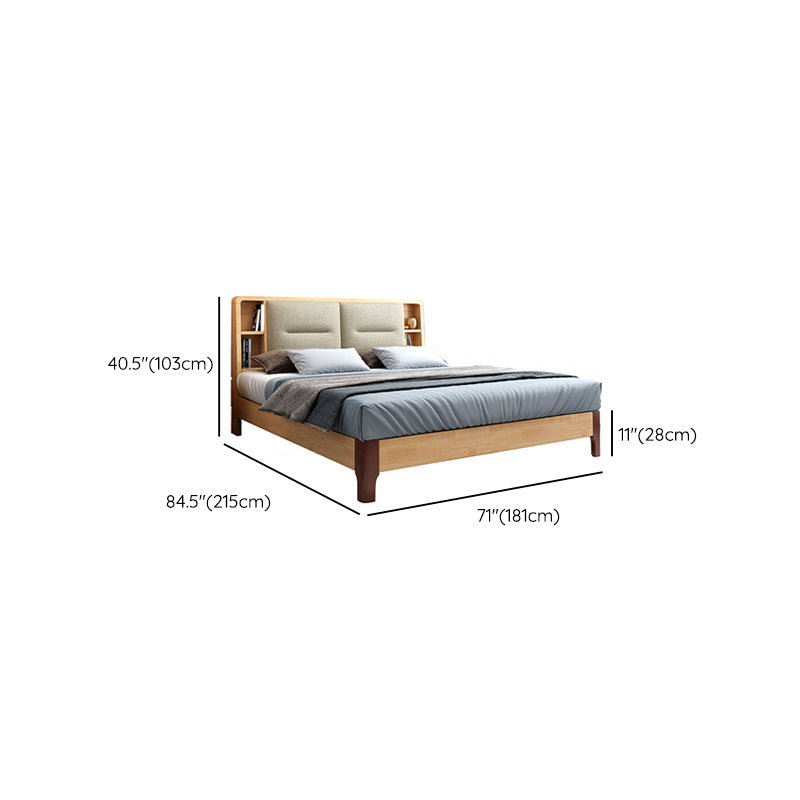 Natural Bed Frame Wood and Upholstered Standard Bed Upholstered Headboard