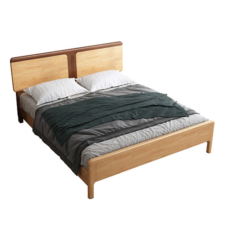 Contemporary Panel Bed Solid Wood Natural Standard Bed with Headboard