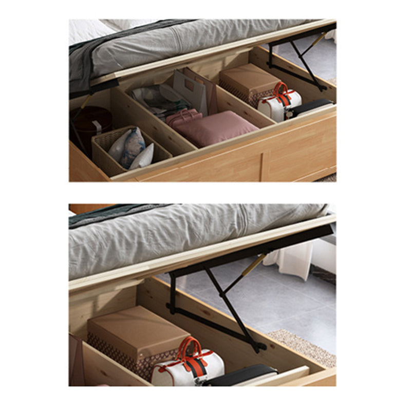 Contemporary Panel Bed Solid Wood Natural Standard Bed with Headboard