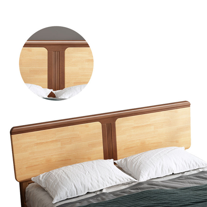 Contemporary Panel Bed Solid Wood Natural Standard Bed with Headboard