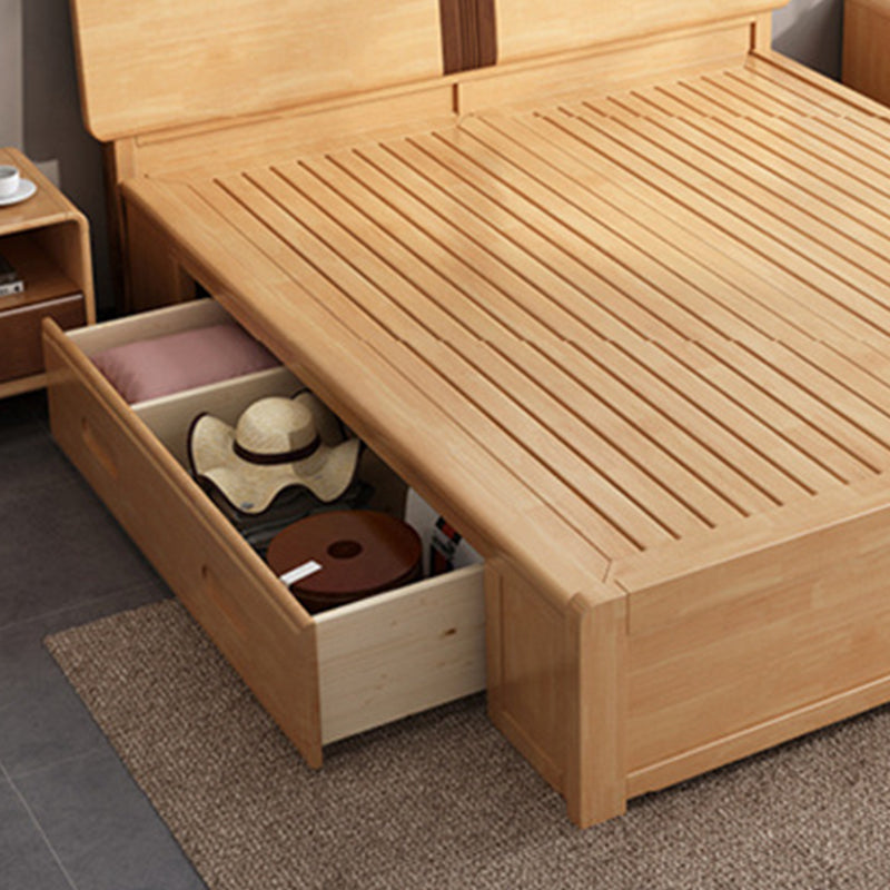 Contemporary Panel Bed Solid Wood Natural Standard Bed with Headboard