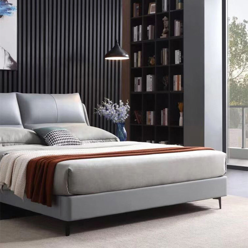 Modern Gray Bed Frame Upholstered Solid Color Standard Bed with Custom Gold Leg