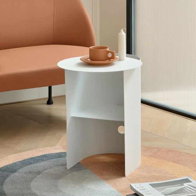 Mid-Century Round Side End Table Stainless Steel End Slide Table with Shelf