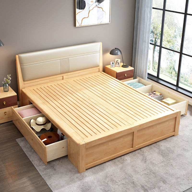 Natural Contemporary Panel Bed Wood and Upholstered Standard Bed Upholstered Headboard