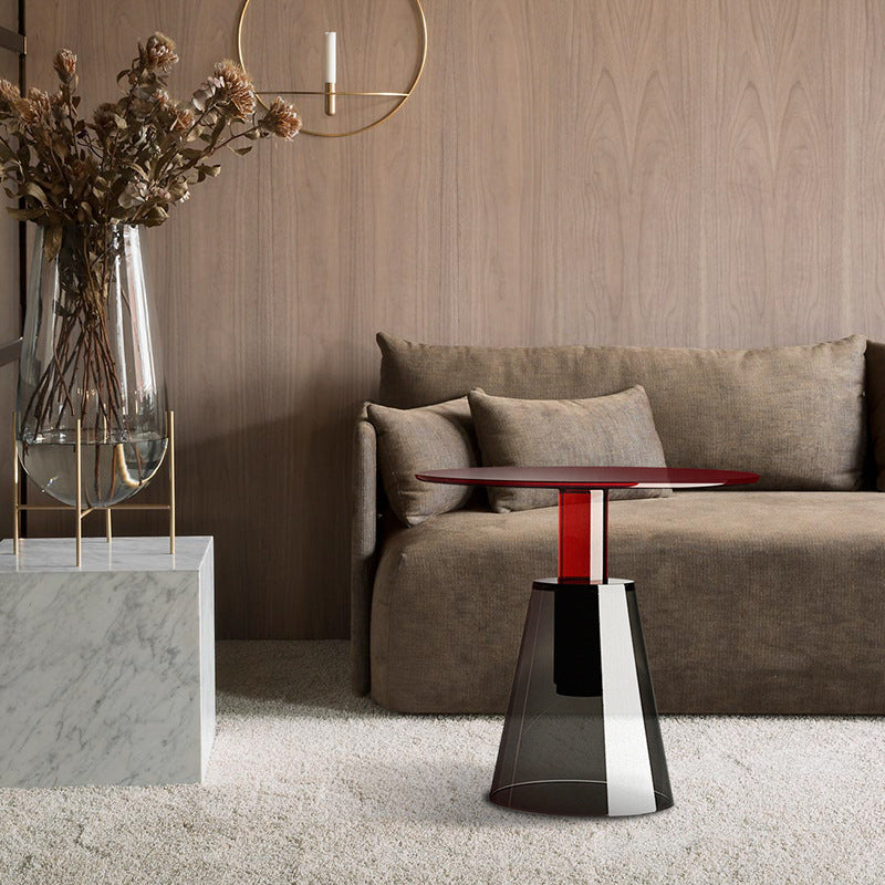 Modern Round Glass Top Side Table 19.68" Tall Pedestal End Table