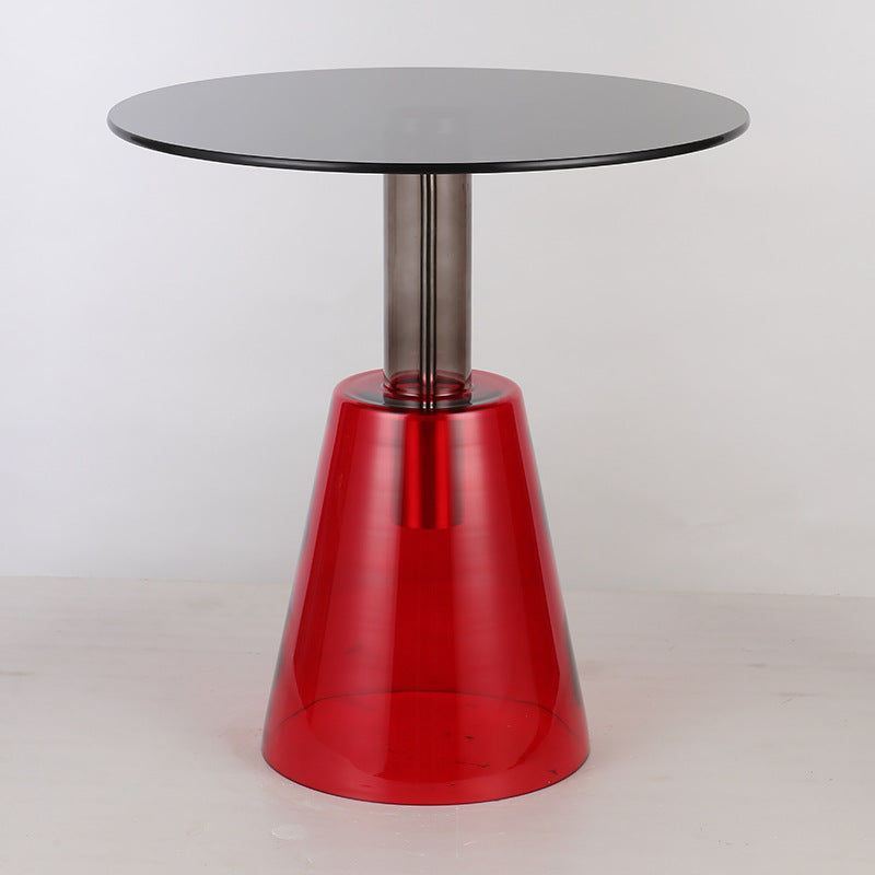 Modern Round Glass Top Side Table 19.68" Tall Pedestal End Table