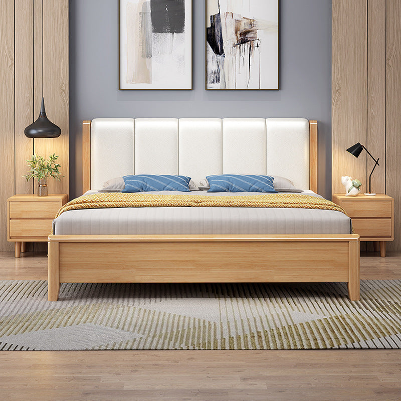Rectangular Modern Panel Bed Solid Wood Standard Bed with Headboard