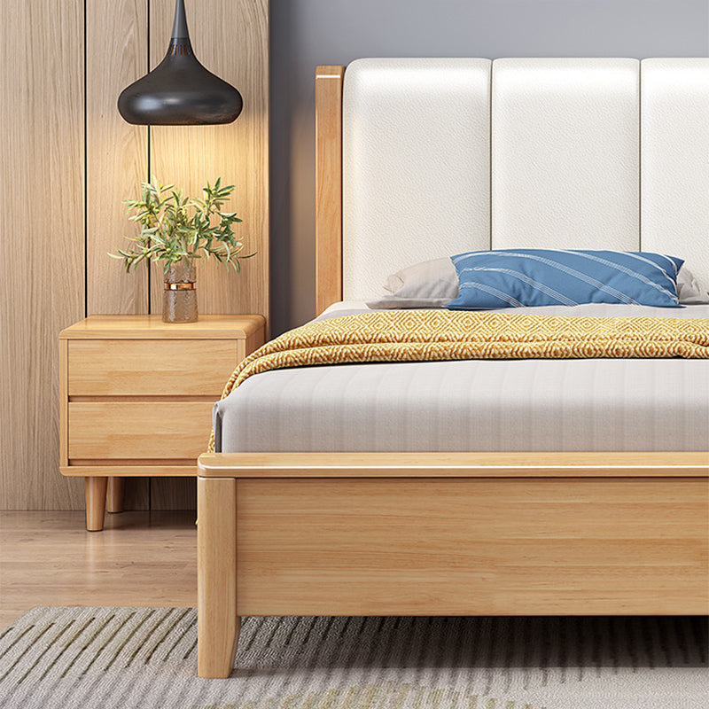 Rectangular Modern Panel Bed Solid Wood Standard Bed with Headboard