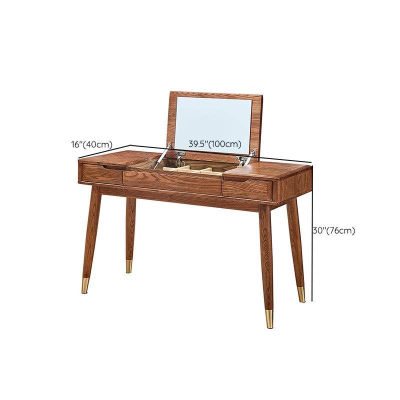 Traditional Vanity Desk Flip Single Mirror Double Drawers Straight Feet Dresser