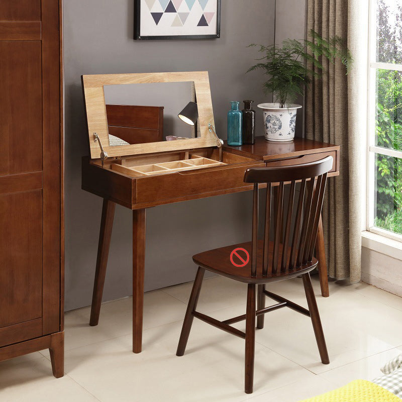 Scandinavian Rubberwood Vanity Flip Single Mirror Jewelry Vanity Desk