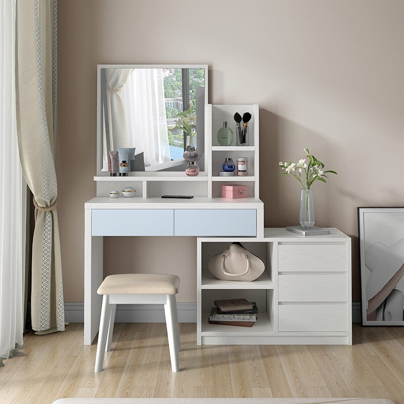 15.74" Wide Vanity Tables Wood Makeup Table with 5 Storage Drawers and Mirror