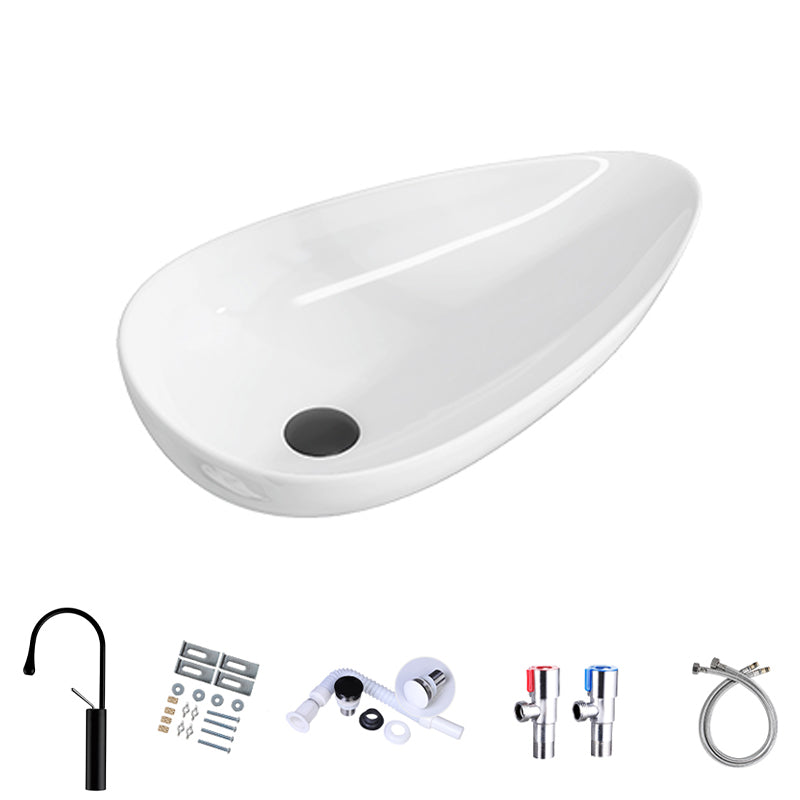 Modern Bathroom Sink with Single Faucet Hole Porcelain Oval-Shape Vessel Bathroom Sink