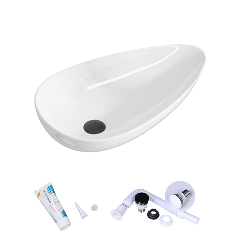 Modern Bathroom Sink with Single Faucet Hole Porcelain Oval-Shape Vessel Bathroom Sink