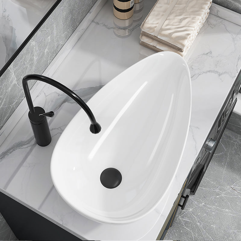 Modern Bathroom Sink with Single Faucet Hole Porcelain Oval-Shape Vessel Bathroom Sink