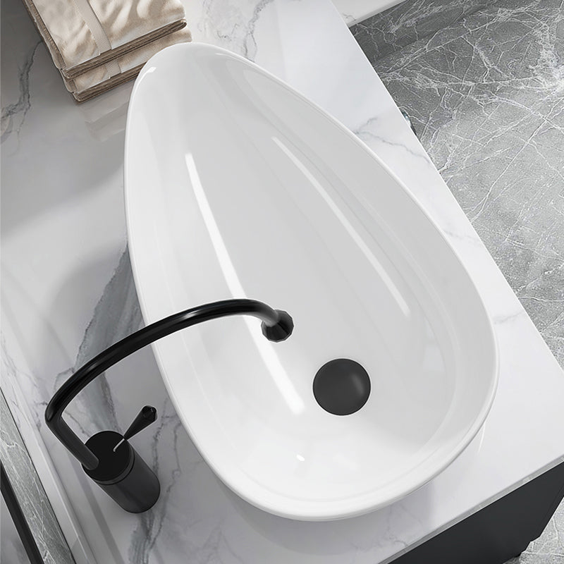 Modern Bathroom Sink with Single Faucet Hole Porcelain Oval-Shape Vessel Bathroom Sink